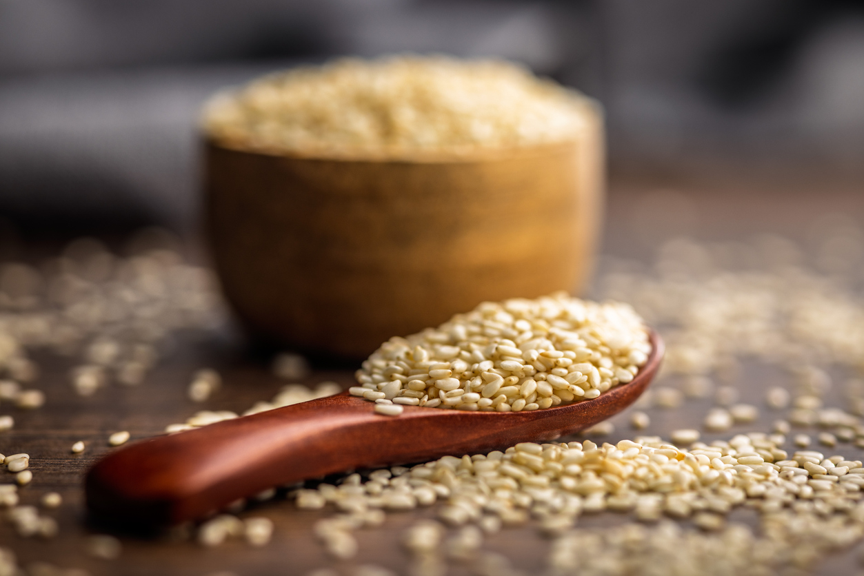 sesame seeds in a Japanese wooden spoon